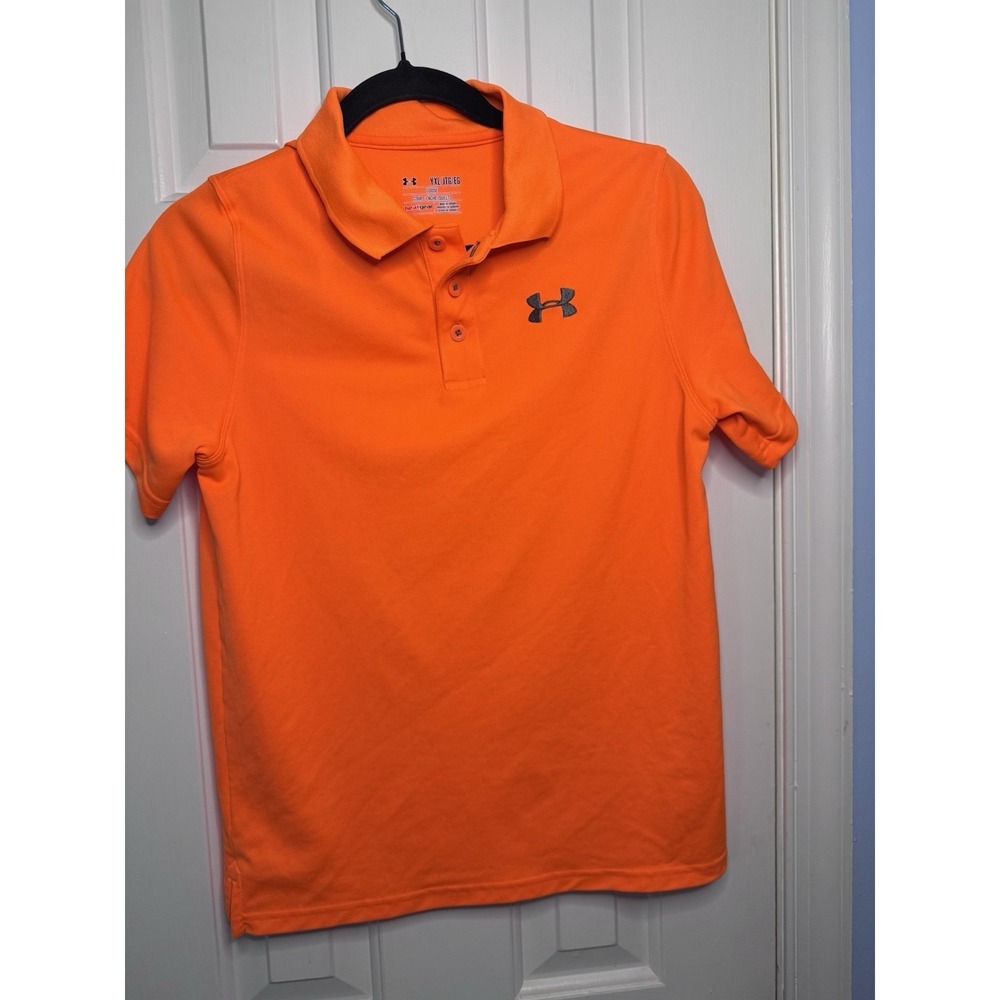 Under Armour Boys Youth Neon Orange Short Sleeve Polo Golf Casual Shirt Size XL